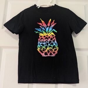 wonder nation Black Tee with Rainbow Pineapple Graphic Girls Size 4-5